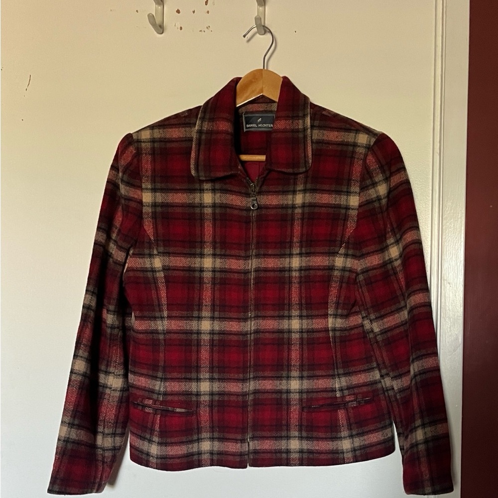 Vintage Daniel Hechter Women’s Red and Black Plaid Blazer